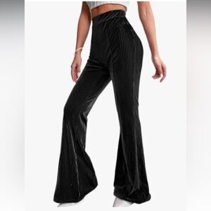 SHEIN EZwearWomen's Velvet Flare Pants High Waisted Long Pants Ribbed Bell